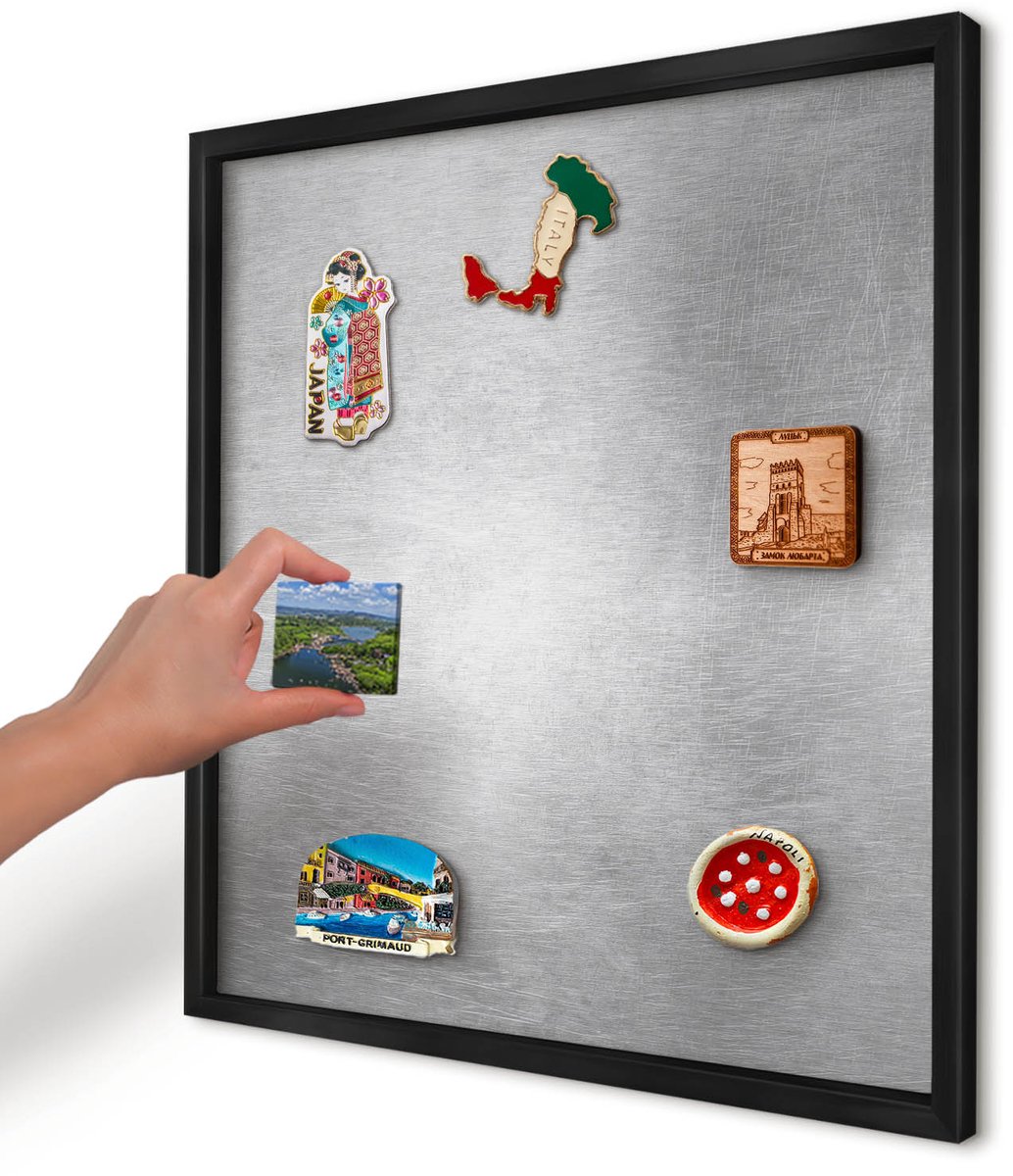 Artprintcave Grijs Magneetbord mit Zwart Frame - 50x50 cm - Metaalachtig Oppervlak Magnetisch Bord Voor Magneten - Industrieel/Loft Magneet Bord mit Frame - Texturen