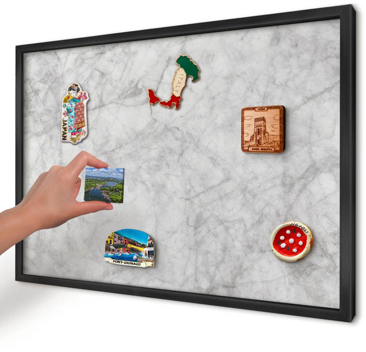 Artprintcave Grijs Magneetbord mit Zwart Frame - 60x40 cm - Grijs Marmer Notitiebord - Minimalist Magneetbord Voor Foto's - Texturen