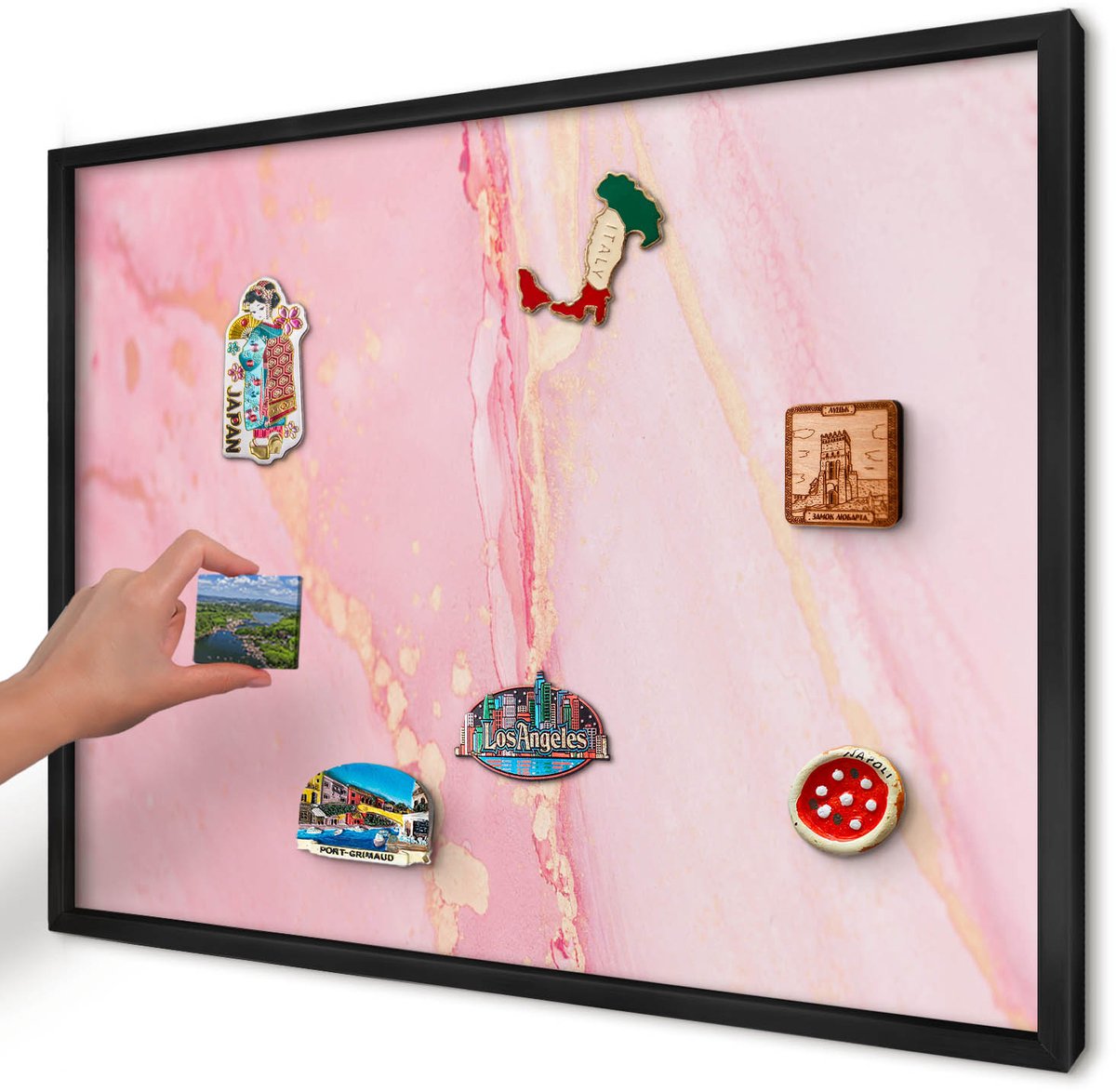 Artprintcave Roze Magneetbord mit Zwart Frame - 70x50 cm - Roze Elegantie Magnetisch Bord - Abstract Memobord Keuken - Abstractie