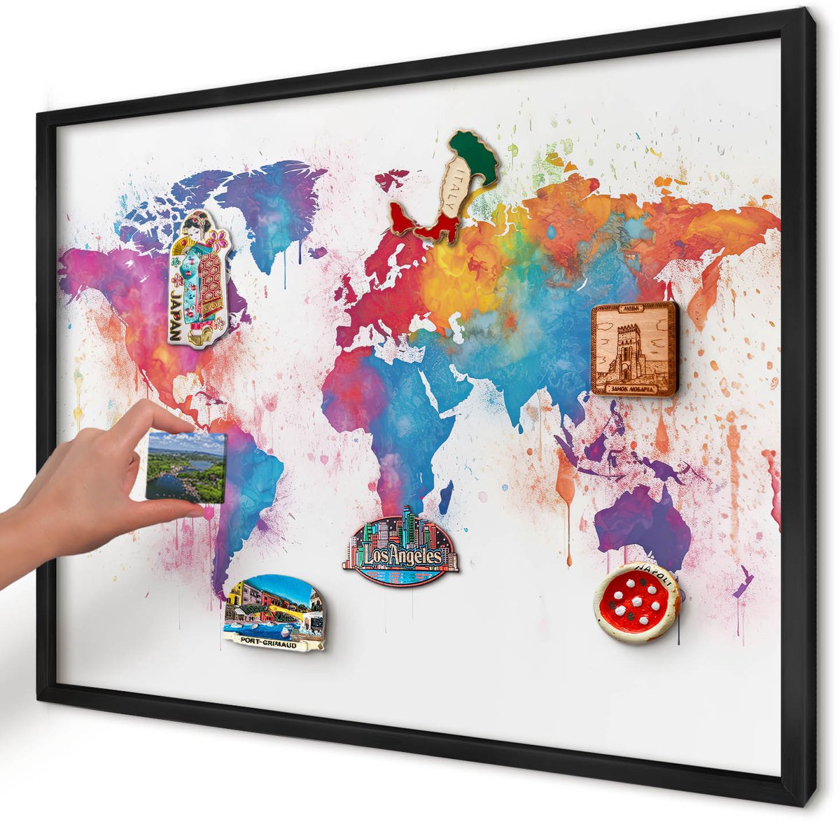 Artprintcave Blauw Magneetbord mit Zwart Frame - 70x50 cm - Kleurenkaart Magnetisch Bord - Waterverf Magneetbord Voor Keuken - Kaarten