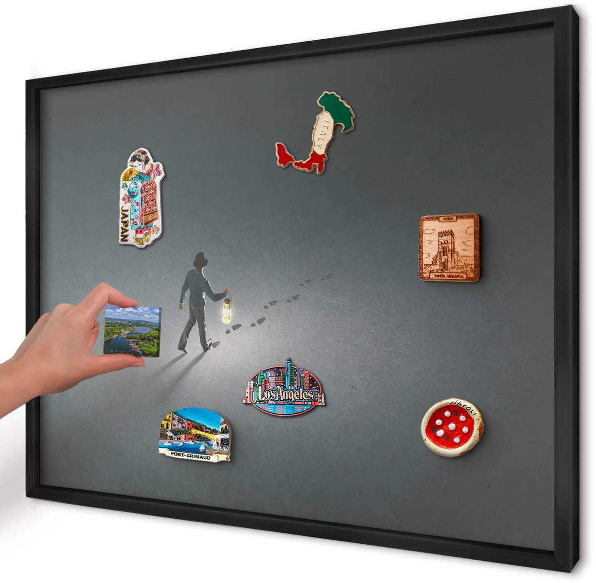 Artprintcave Grijs Magneetbord mit Zwart Frame - 70x50 cm - Nachtwandeling Magnetisch Bord - Abstract Notitiebord - Deel