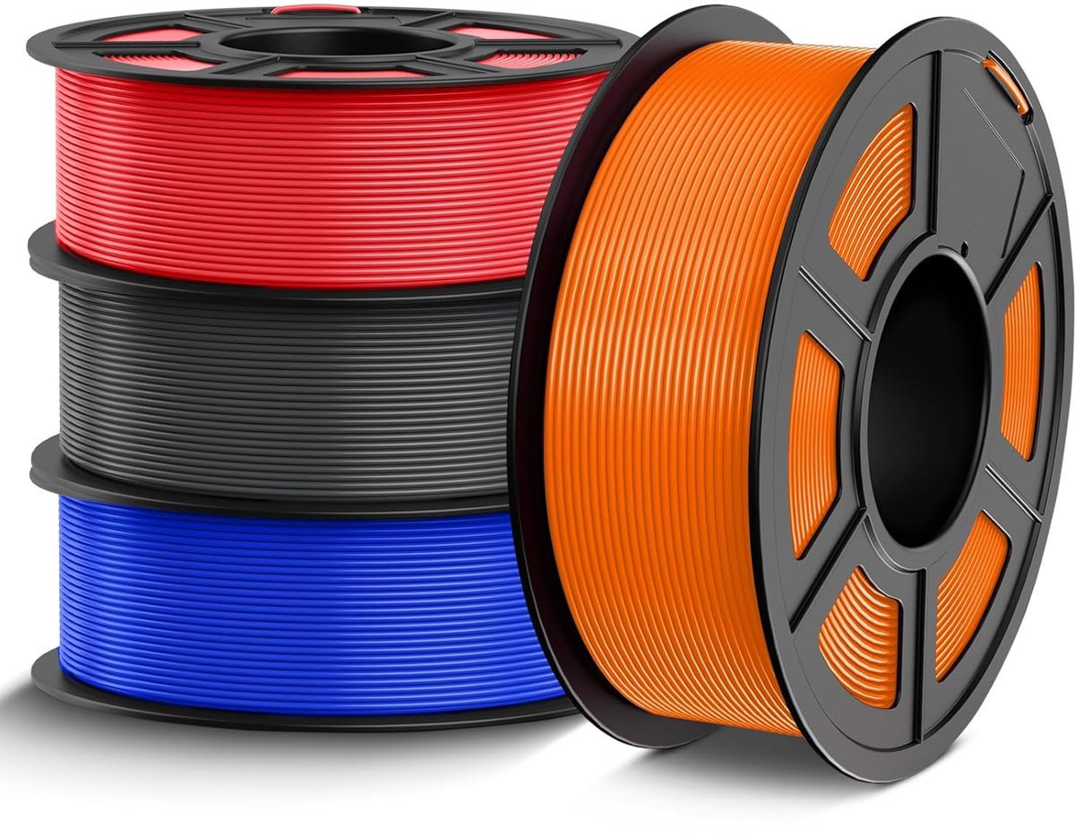 PETG-filament van 1,75 mm, bundel van 4 kg, voor 3D-printers, printerfilament met hoge taaiheid, +/- 0,02 mm maatnauwkeurigheid, 4 spoelen, 1 kg per spoel (blauw+rood+oranje+grijs)