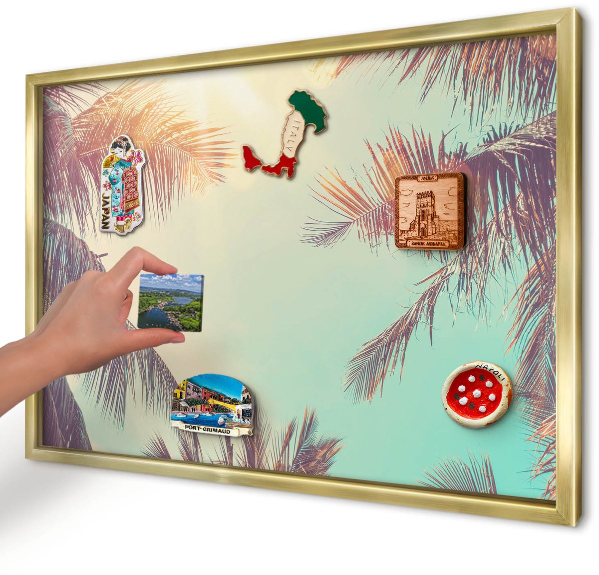 Artprintcave Turkoois Magneetbord mit Gouden Frame - 60x40 cm - Tropisch Paradijs Bord Voor Magneten - Vintage Wandbord Magnetisch - Natuur