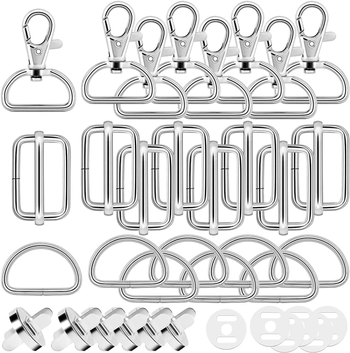 30 stuks draaibare karabijnhaken - Sleutelhanger - D-ringen - Schuifgesp - Magnetische knopen - Zaksluiting - Metalen - Doorngesp voor rugzak - Doe-het-zelf accessoires