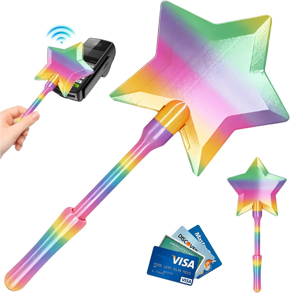 3D-bedrukte toverstaf voor creditcard, toverstaf, creditcard met verborgen kaartvakken, feeënstaaf, creditcard voor contactloze betaling en creatief cadeau (regenboog)