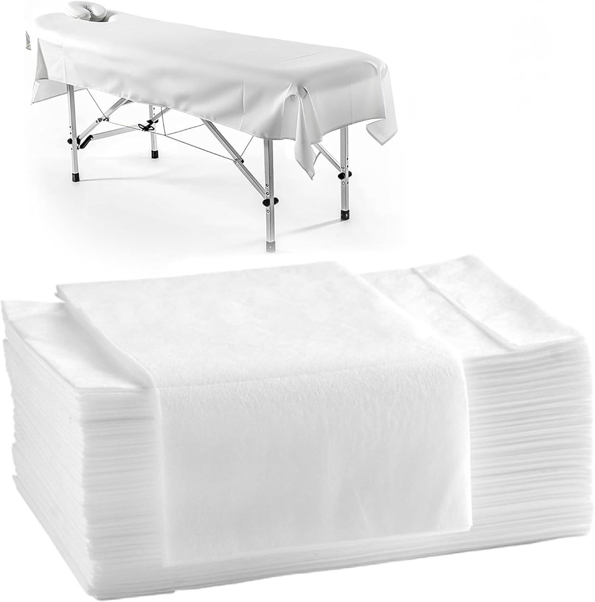 100 stuks wegwerplakens, 100 x 200 cm, eenmalig massagetafellaken, vliesstof, hoeslaken, massagebed, wegwerplaken voor schoonheidssalon, spa, ziekenhuisbedden, massage, hotels (wit