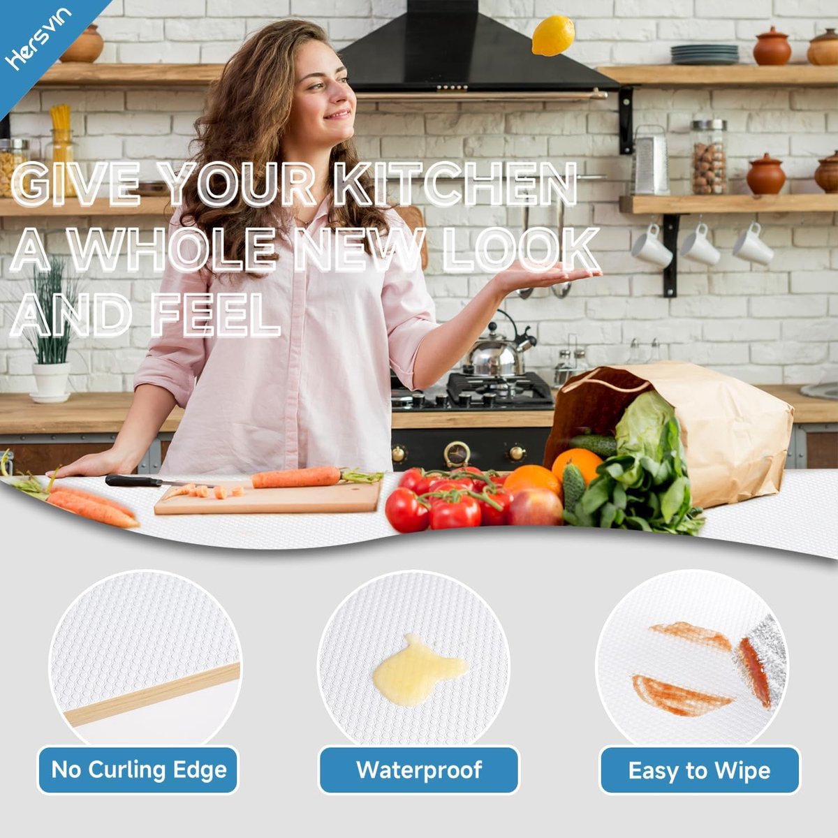SnelShoppen - Hersvin Lade Mat 40 cm x 500 cm Zelfklevend Kastpapier Lades Inlegmat EVA Waterdicht Onderlegger Tapijt voor Keukenkasten (Zelfklevend,