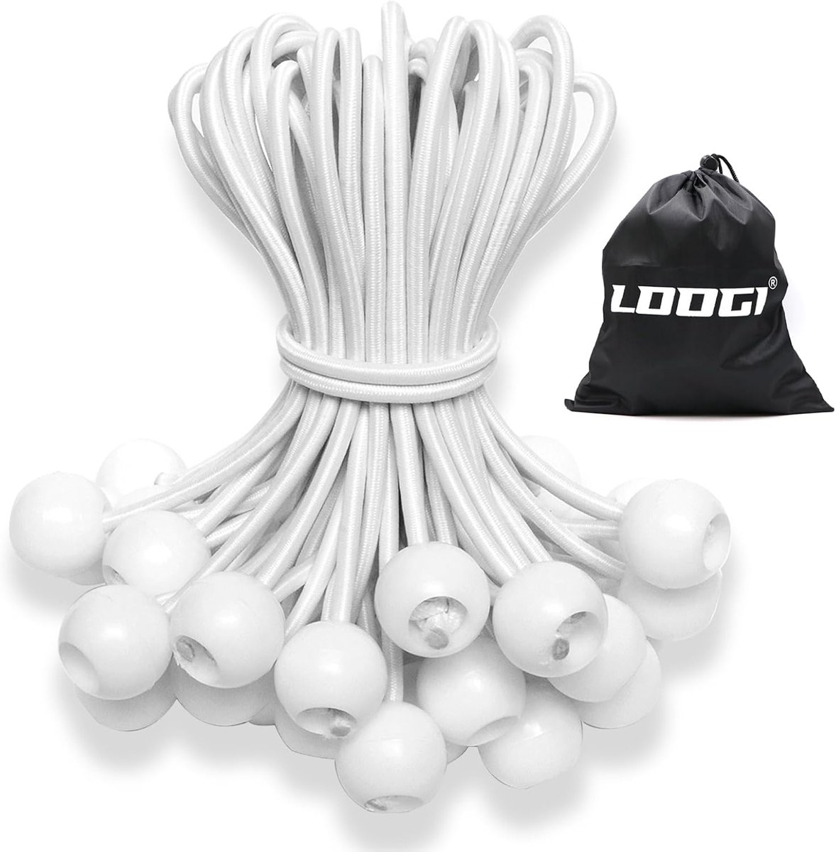 SnelShoppen - 25 Stuks Ball Tensioner Rubber Tensioner met Bal 15 cm Elastische Expander Lussen voor Zeilen Tent Banner Net Paviljoens Wit