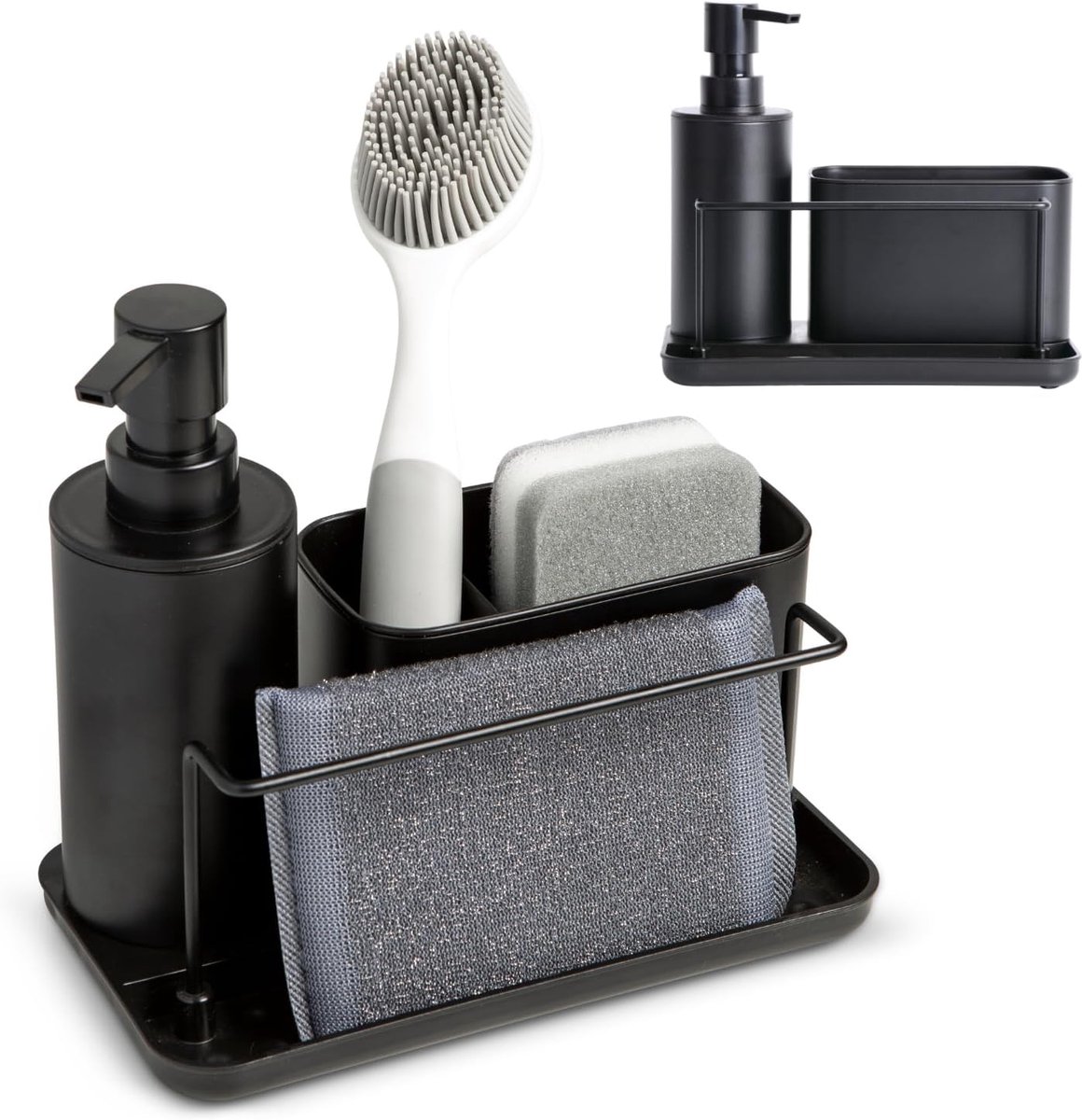 SnelShoppen - Keukenafwas Organizer met Ingebouwde Zeepdispenser | Multifunctionele Afwas Caddy in Duurzaam ABS | Spons Houder | Borstel en Afwasdoek
