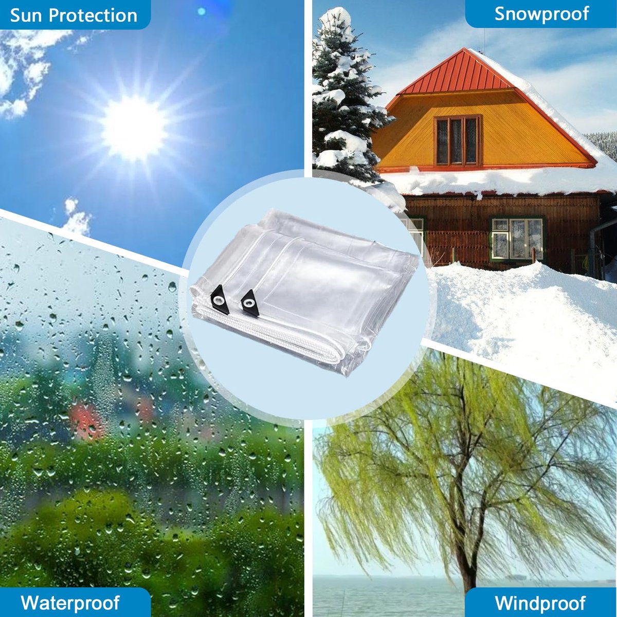 SnelShoppen - Transparant zeil met ringen 3 x 6 m - Waterdicht afdekzeil PVC 420 g/m² voor planten, kas, balkon, camping, luifel en carport
