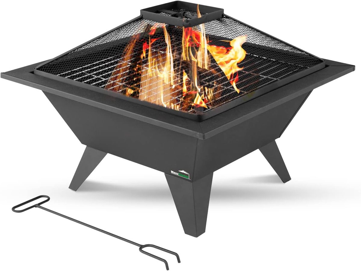 SnelShoppen - Tuinhaard - Vuurkorf met rooster voor de tuin - 53x53cm - Zwarte vuurplaats - Buitenhaard voor gezellige avonden en barbecue