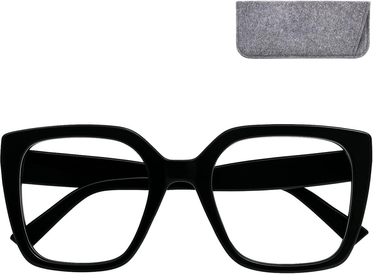 blauwlichtfilter bril – oversize vlinderstijl, retro dik zwart
