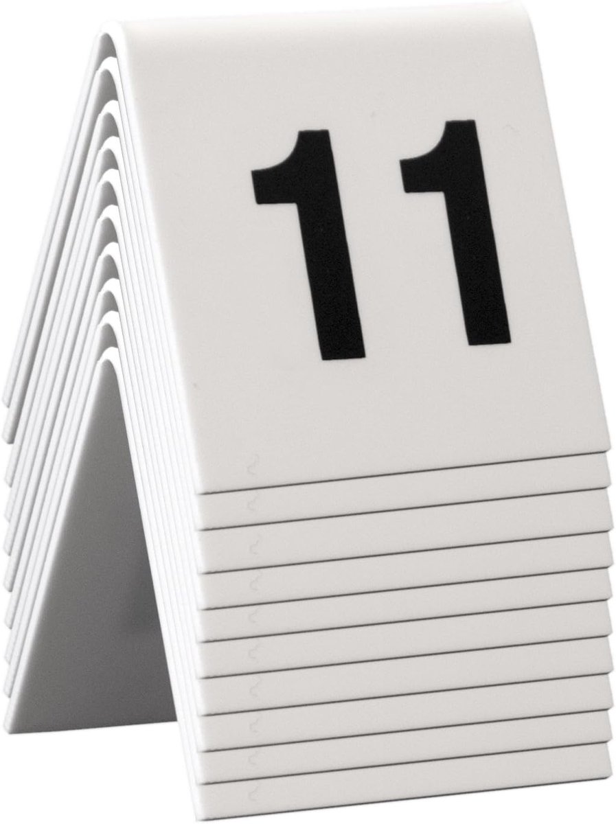 Set van 10 tafelnummerborden, witte plastic tentstijl