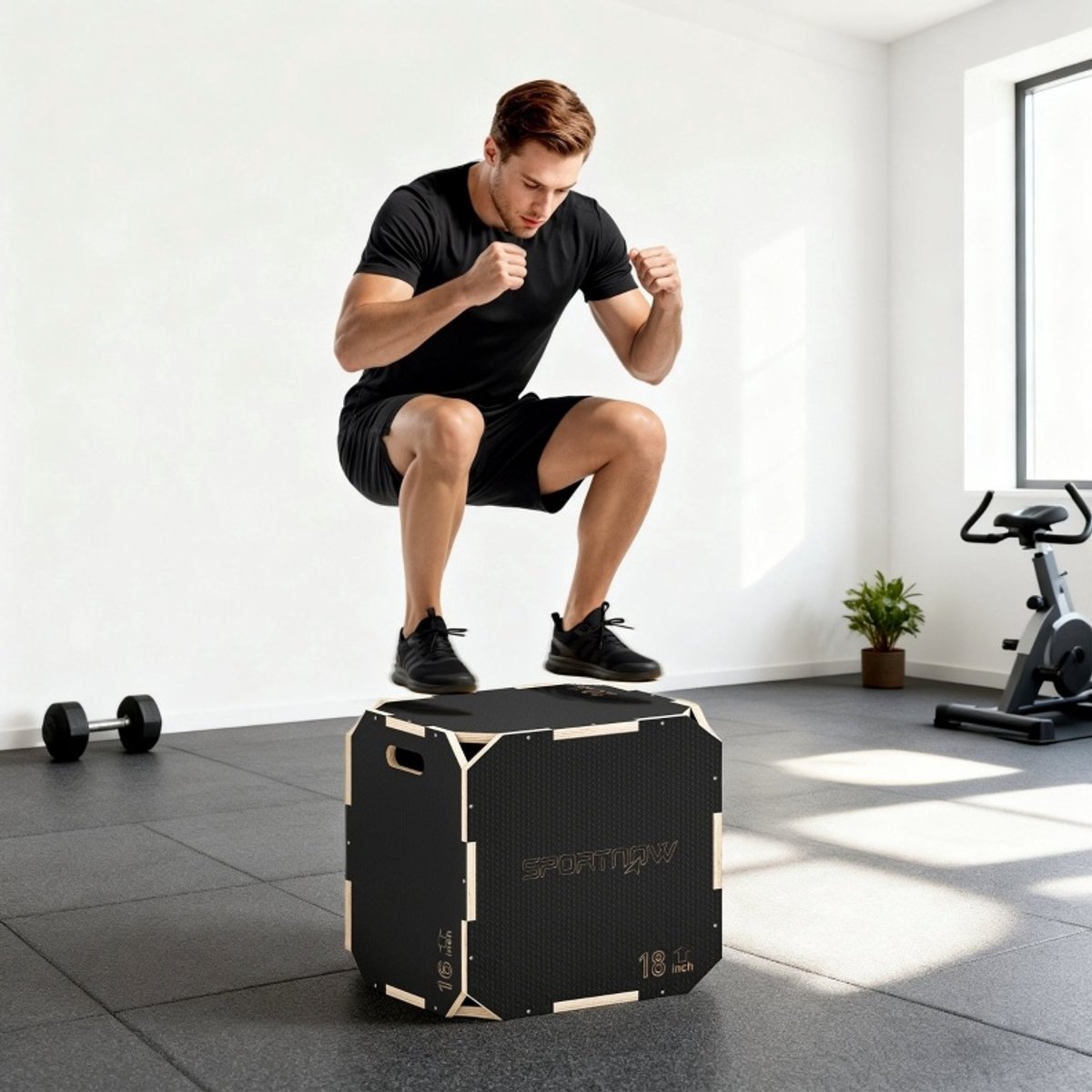 COVREO Plyobox 51 x 48 x 41 cm, zwart, multiplex, 3 hoogtes en zijgrepen