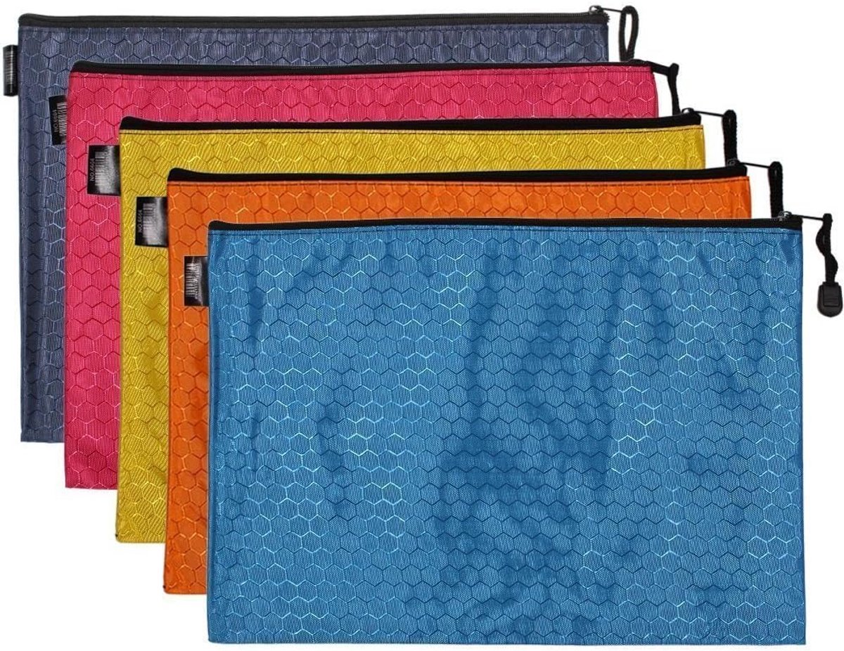 Pak van 5 Pvc Document Folder met Ritssluiting, Parelmoer Mat