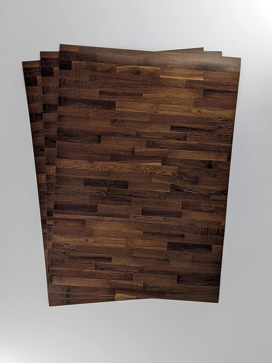 3 vellen zelfklevende vloeren voor poppenhuizen schaal 1:12 parket (walnoot) vinyl (met zelfklevende rug) stickerfolie