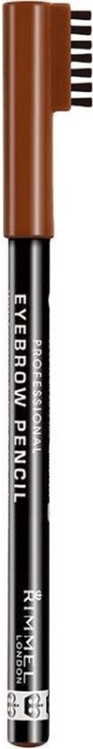 Rimmel London professioneel wenkbrauwpotlood in 001 donkerbruin met een borsteltje aan het uiteinde.