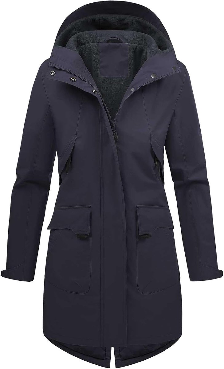 Lange damesjas met capuchon, lichte fleecejas, lente, herfst, waterafstotende parka met ritssluiting en zakken