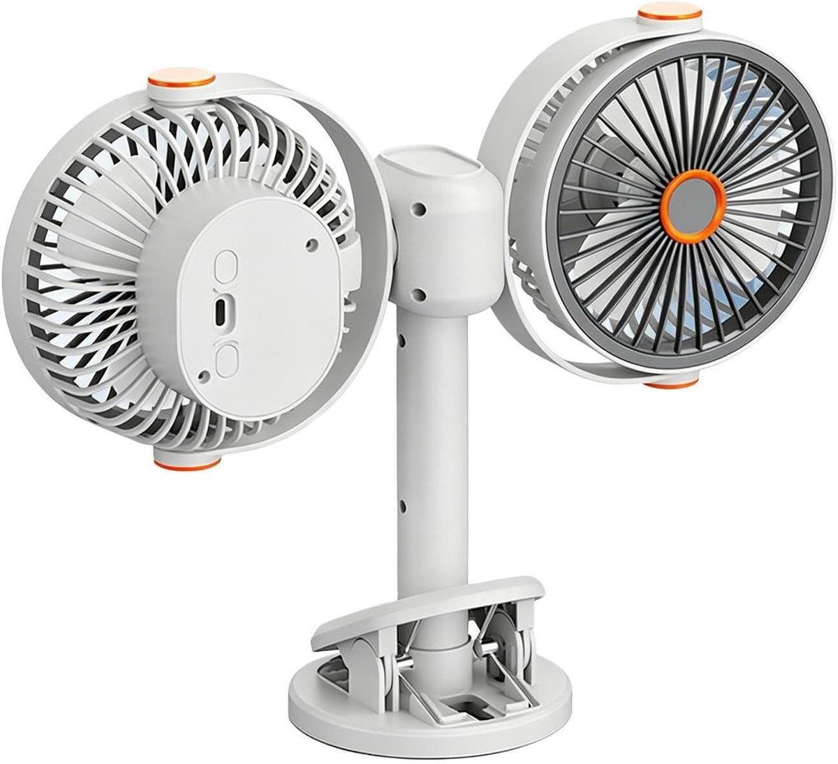 Dubbele Kop Ventilator - Draagbare Clip Ventilator - Persoonlijke Koeling - Vijf Snelheden Instelbaar - 31x11x23.5 cm - Wit