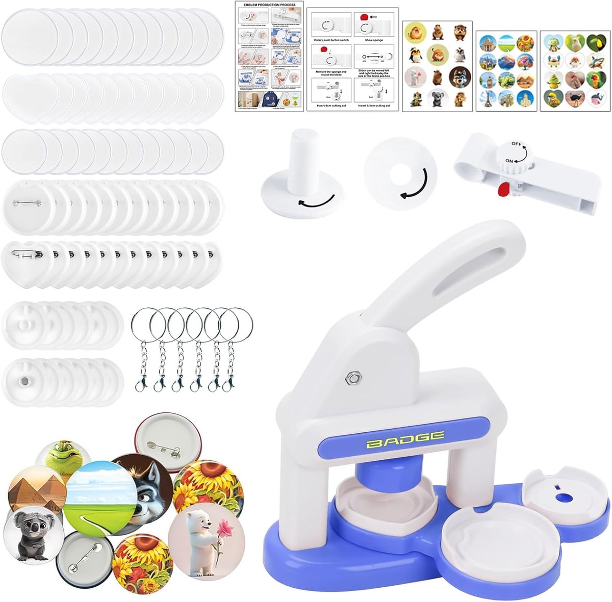 SnelShoppen - Button Maker Badge Machine Set - Pin Maker Machine voor 55mm en 35mm Badges - Inclusief Knipgereedschap en Ontwerpen - Perfect voor Fees