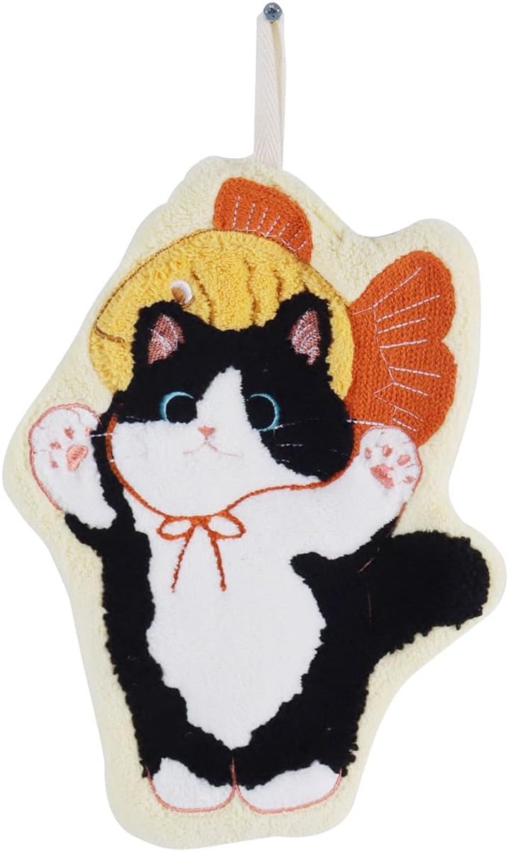SnelShoppen - Koraal Fleece Handdoek Cartoon Kat Super Absorberend Sneldrogend met Ophanglus voor Keuken en Badkamer, Schattige Dierenprint, 50x80 cm