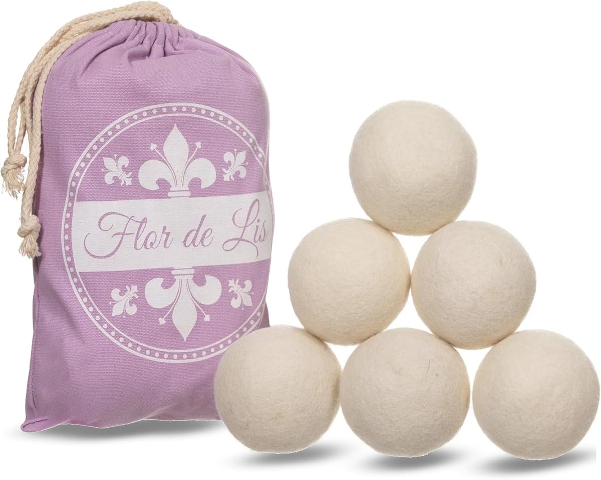 SnelShoppen - Flor De Lis Drogerballen van Natuurlijke Wol, Wasverzachter voor Wasgoed, Vermindert Haren en Statische Elektriciteit, Ideaal voor Dagel