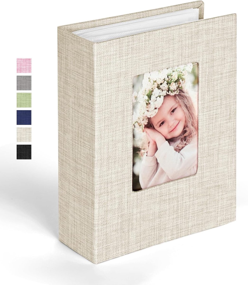 Fotoalbum 6x4 - mini-linnen met 100 vakken - gepersonaliseerd omslagvenster - ideaal voor herinneringen - SnelShoppen
