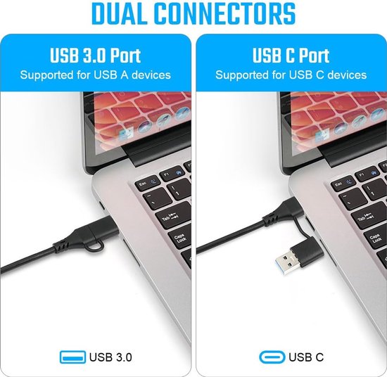 M.2 NVMe en SATA SSD-behuizing, m2 adapter externe harde schijf schijf, m2 USB 3.1 SSD adapterbehuizing USB-C harde schijf voor M.2 PCIe NVME M-Key & M+B-Key 2230/2242/2260/2280 — afbeelding 4