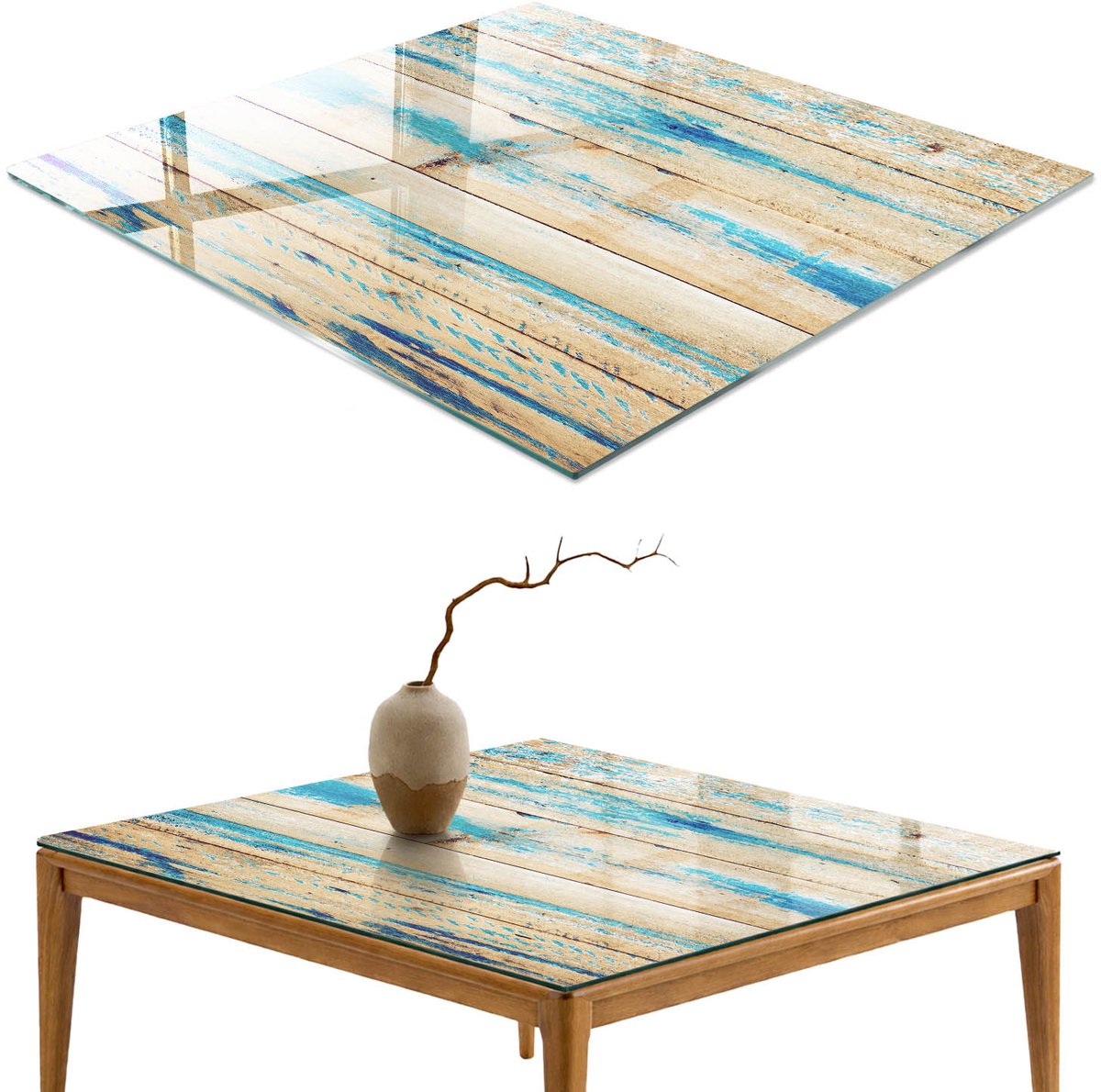 ArtPrintCave Houten planken Glazen Tafelblad 60x60 cm - Tafelblad Rechthoek - Bruin Terrastafel - Texturen Glasplaat
