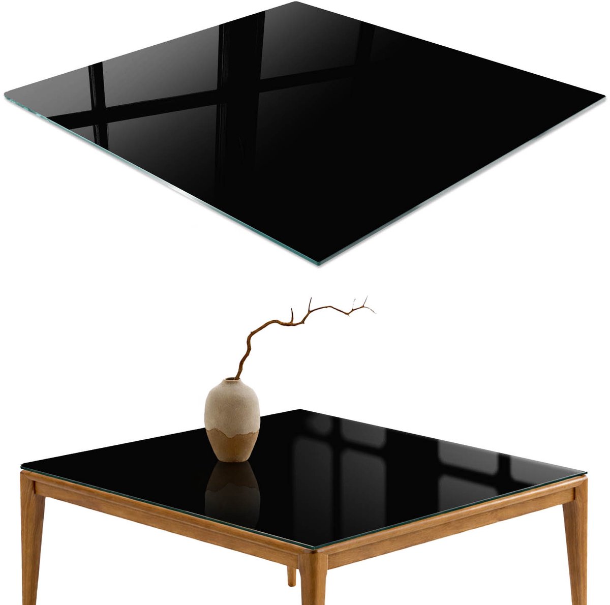 ArtPrintCave Zwart Glazen Tafelblad 60x60 cm - Tafelblad Rechthoek - Zwart Eettafel Met Glasplaat - Achtergronden en patronen Keukentafel