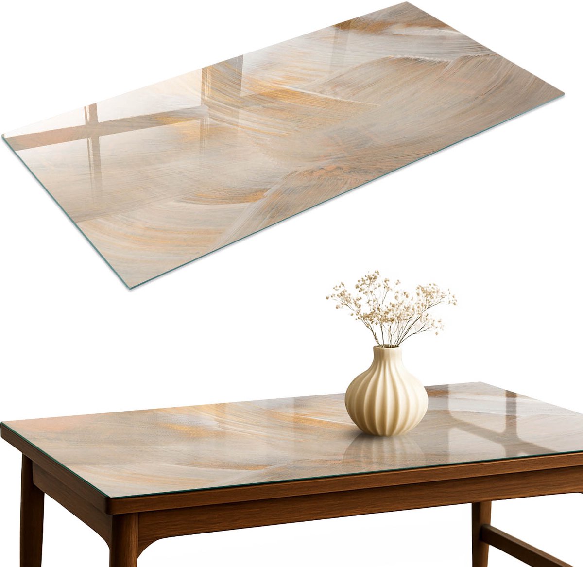 ArtPrintCave Warme abstracties Glazen Tafelblad 120x60 cm - Tafelblad Rechthoek - Beige Tafelblad Glas - Abstractie Eettafel Met Glasplaat