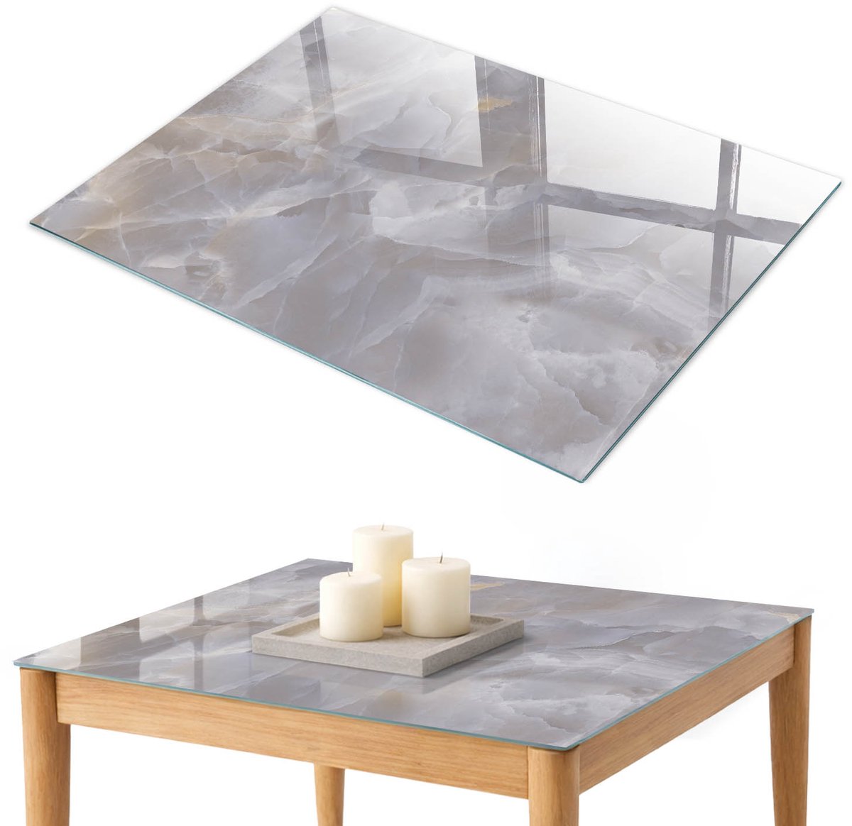 ArtPrintCave Een subtiele steen Glazen Tafelblad 100x70 cm - Tafelblad Rechthoek - Grijs Glazen Eettafel - Abstractie Eettafel Met Glasplaat