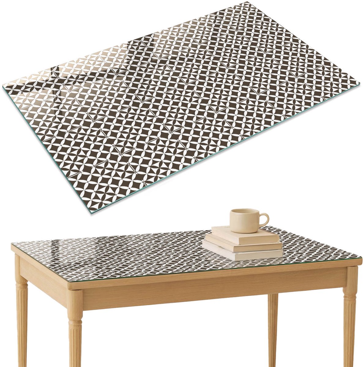 ArtPrintCave Geometrische mozaïek Glazen Tafelblad 120x80 cm - Tafelblad Rechthoek - Bruin Keukentafel - Achtergronden en patronen Tafelblad Glas