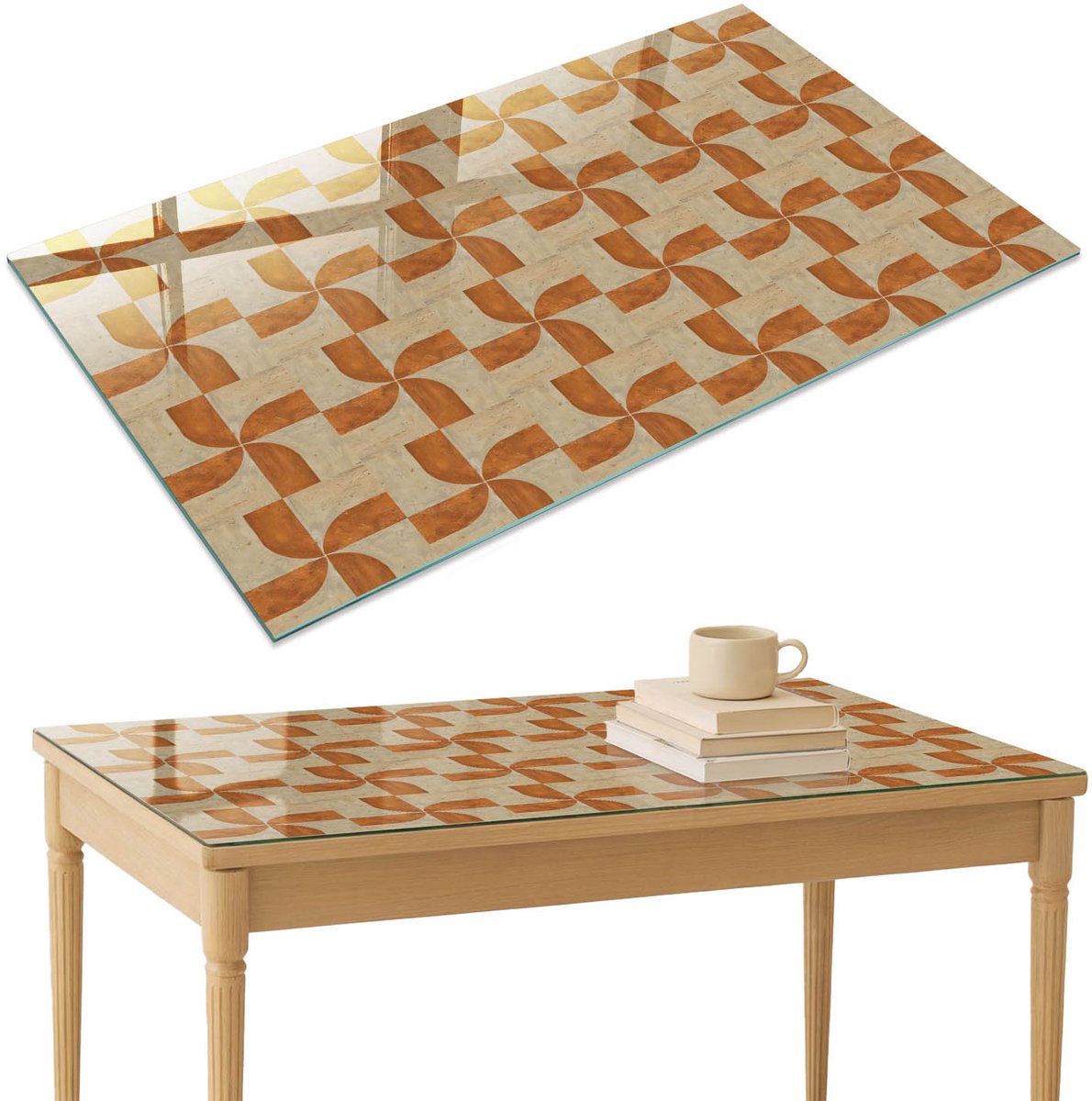 ArtPrintCave Kleurrijk mozaïek Glazen Tafelblad 120x80 cm - Tafelblad Rechthoek - Oranje Glasplaat - Achtergronden en patronen Glasplaat