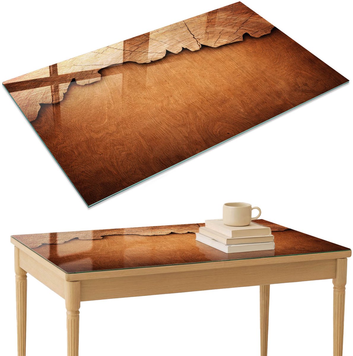 ArtPrintCave Houtstructuur Glazen Tafelblad 120x80 cm - Tafelblad Rechthoek - Bruin Terrastafel - Texturen Tafelblad Glas