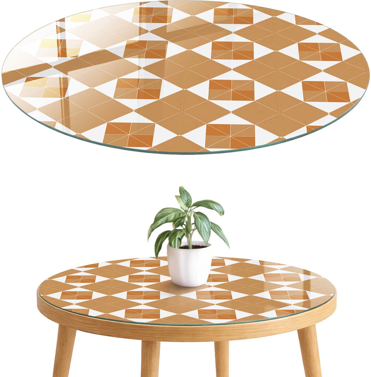 ArtPrintCave Elegant patroon Glazen Tafelblad fi70 cm - Tafelblad Rond - Beige Terrastafel - Achtergronden en patronen Terrastafel