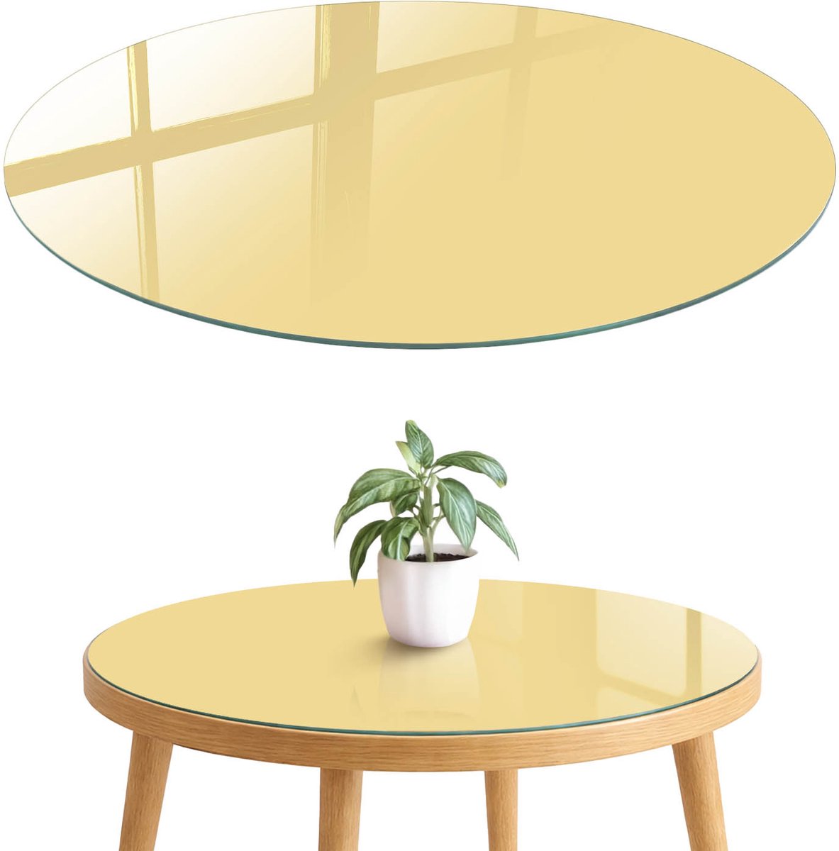 ArtPrintCave Crèmegeel Glazen Tafelblad fi70 cm - Tafelblad Rond - Romig Eettafel Met Glasplaat - Achtergronden en patronen Glazen Eettafel