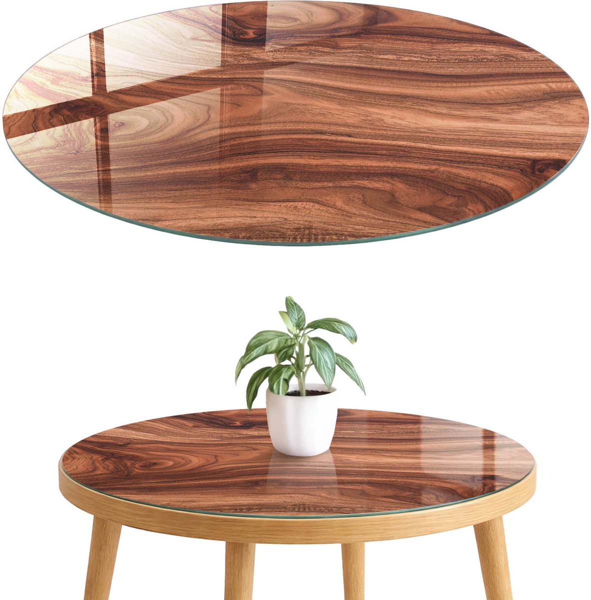 ArtPrintCave Houtstructuur Glazen Tafelblad fi70 cm - Tafelblad Rond - Bruin Glasplaat - Texturen Terrastafel