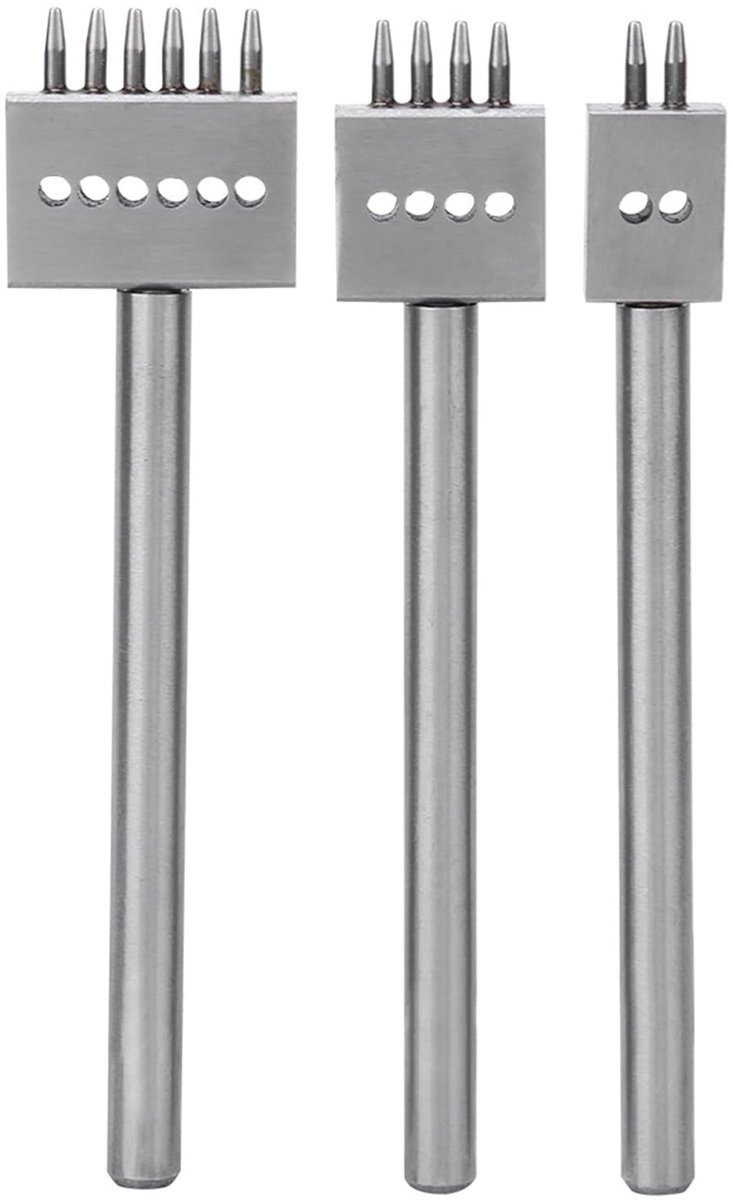 Lederen Punch Tool 3 Stks Prong Beitel Zilver Tool Staal 2/4/6 Prongs DIY Handgemaakte Lederen Gat Puncher (6mm)