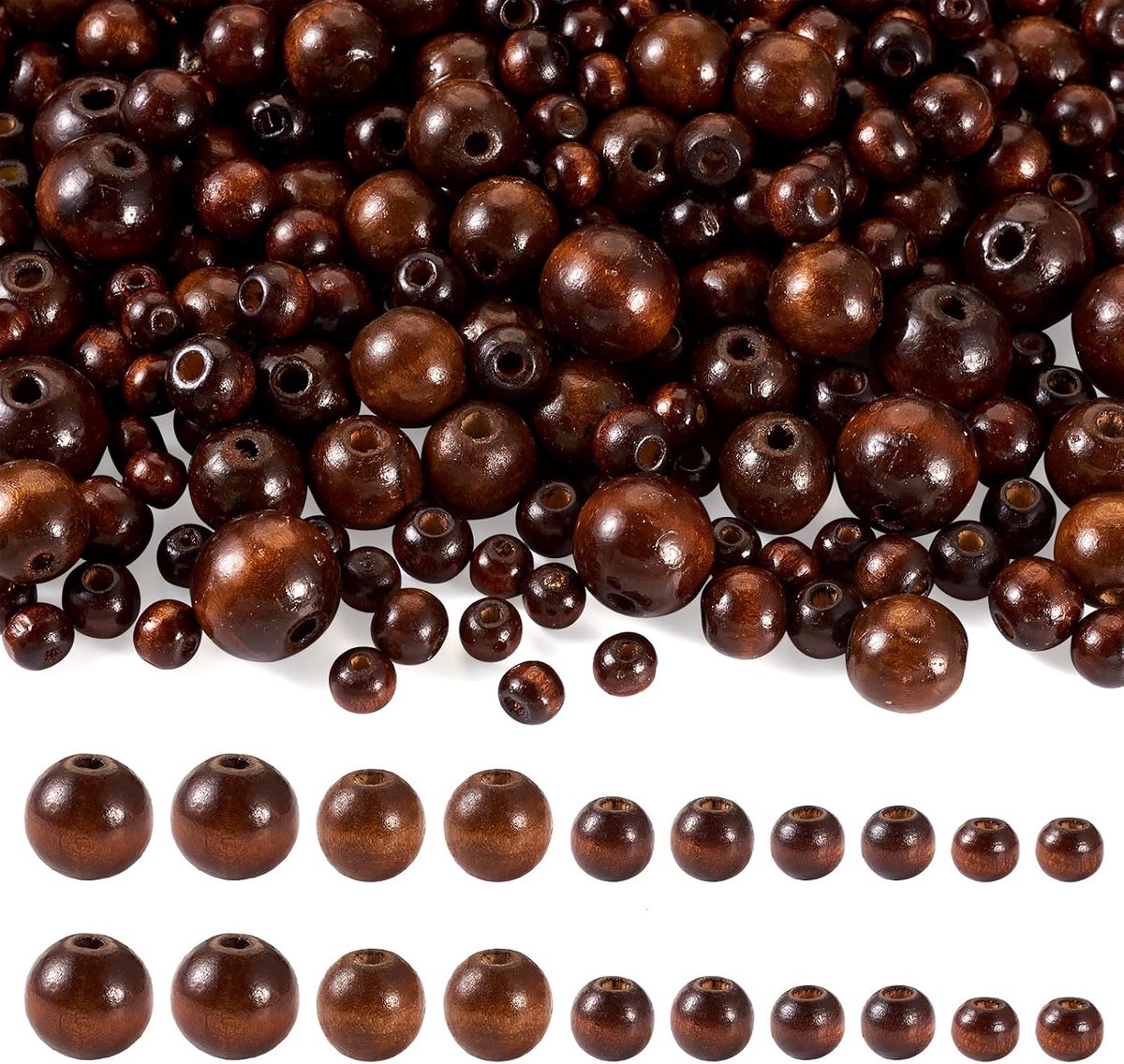 Kralen, 8/10/12/16/20 mm, kokosbruine houten losse kralen voor slinger, boerderij, macramé, armbanden, sieraden maken, 555 stuks