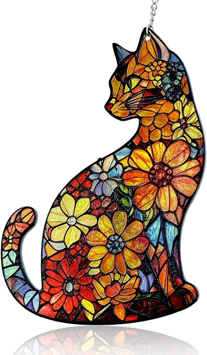 Gekleurd glas zonnevanger raamdecoratie hangend kattenbloemen tuindecoratie handgemaakte suncatcher decoratie ophangen binnen en buiten, raam party festival