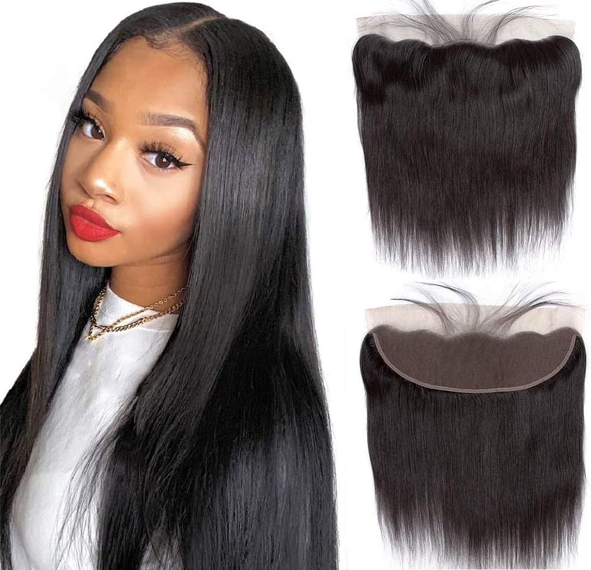13x4 HD Lace Frontal Closure Straight Human Hair HD Transparent Swiss 100% Unprocessed Brazilian Hair Extensions Ear to Ear Lace Closures for Black Women Natural Color 8 inch