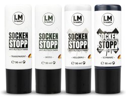 LM-Kreativ Socks Stop Anti Slip set - textielverf antislip - 4 x 90 ml - zwart wit grijs transparant