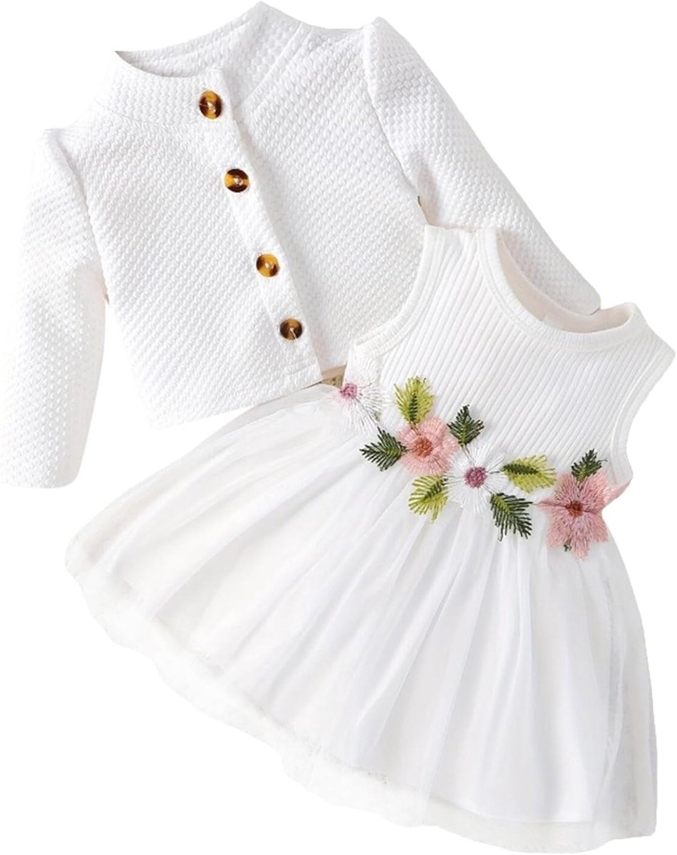 Jurk en vest voor peuters en meisjesbaby‘s, set met lange mouwen, katoenen prinsessenjurk, tutu-jurk met combinaties