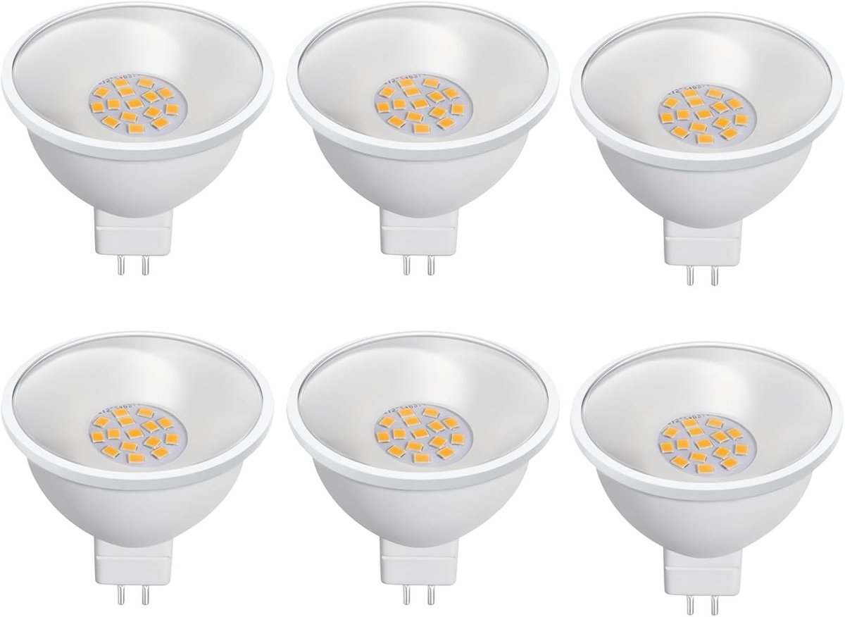 LED MR16 3,5W lamp vervangt 50W halogeen, 12V AC/DC reflectorlamp, 2700K warm wit, 580LM, flikkervrij en niet dimbaar, ideaal voor woonkamer en badkamer, verpakking van 6 stuks