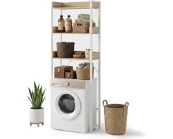 Wasmachine-rek - bruin-wit - 63x166,5x25 cm - met opbergruimte
