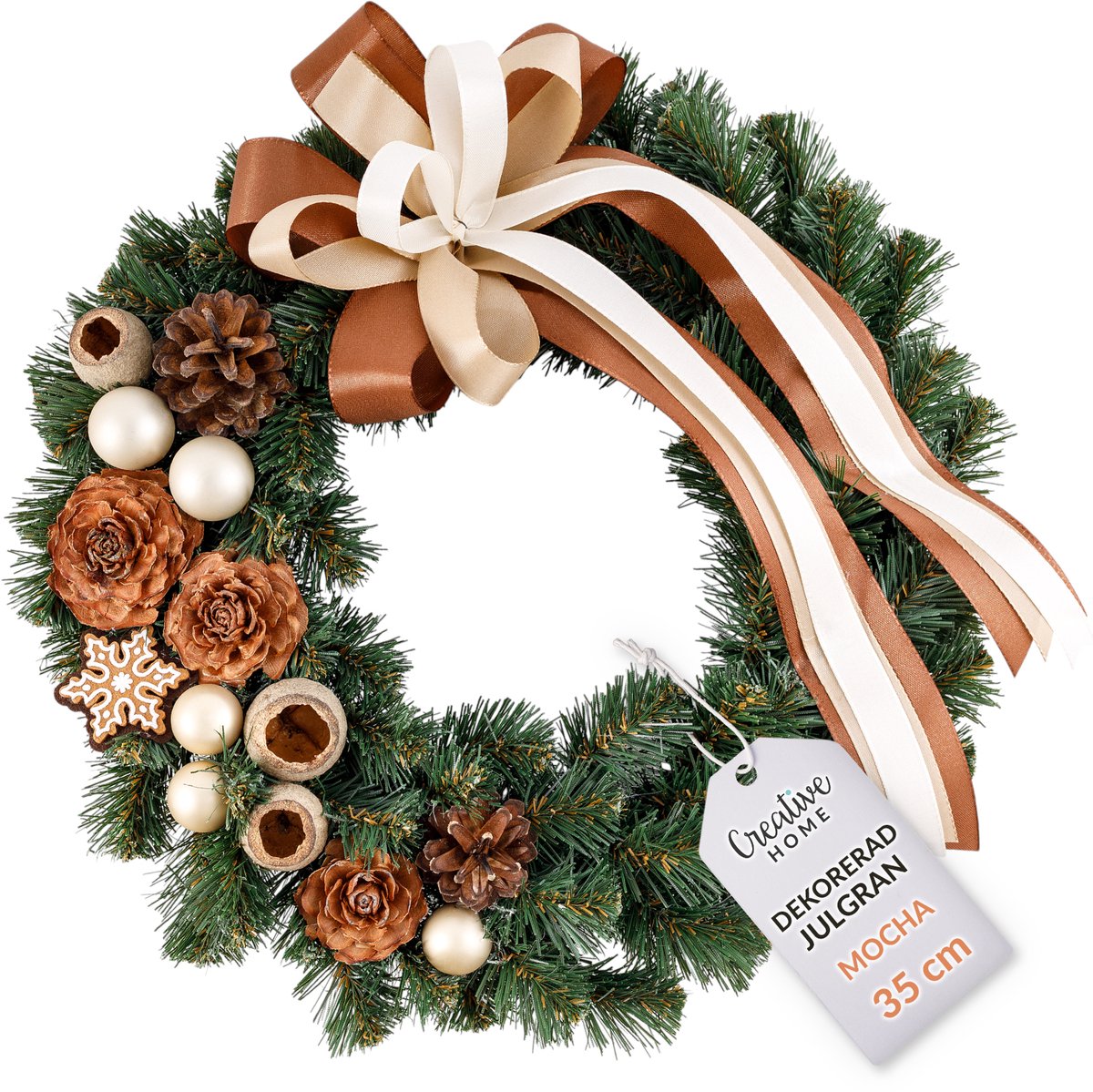 Creative Home krans Kunstmatige Adventskrans Champagne Kleur | Ronde krans 35cm | krans voor Deur, Open haard | decoraties voor het Huis Binnen Buiten