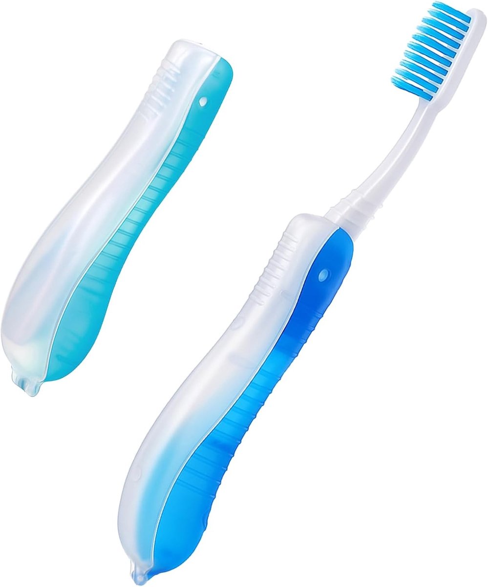 Reis Tandenborstel Set - 2 Stuks Opvouwbare Tandenborstels met Zachte Medium Haren voor Camping, Hiking en Schoolgebruik
