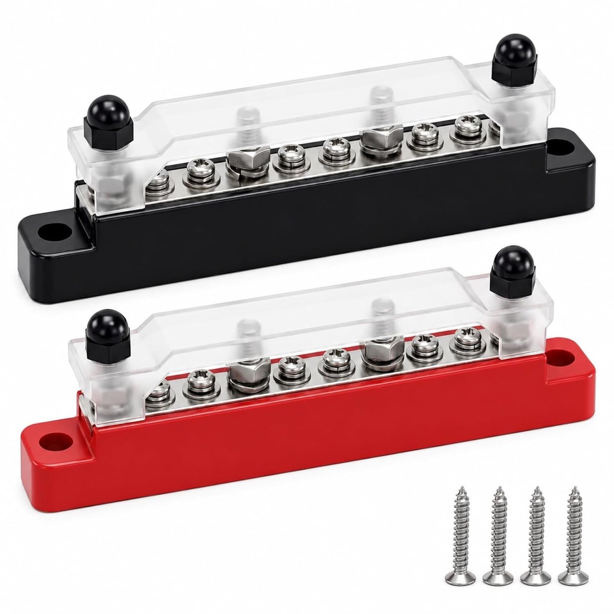 2 stuks 150A verzamelrail verdelerblok 12V-48V met afdekking | Stroomverdeler voor auto, boot, camper, zonne-accu, klemstrip, massaverdeler (M4 schroeven en M6-bouten)