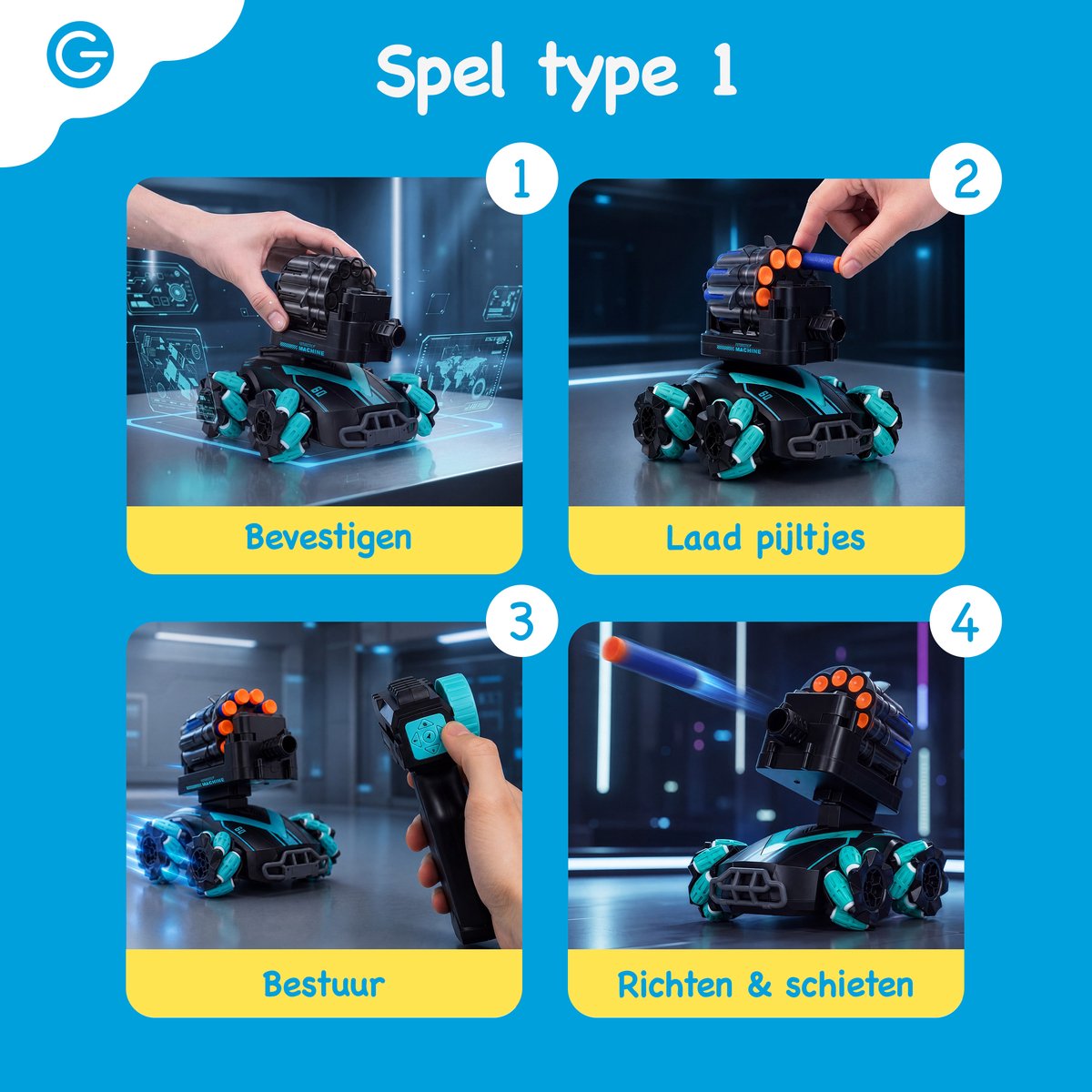 Silvergear Bestuurbare Auto met Schietfunctie - 2 Speelopties - RC Auto met Soft Bullets voor Binnen & Buiten - RC Car - Schietschijf - Interactief Speelgoed voor Kinderen - Cadeau voor Jongens en Meisjes - 6, 7, 8, 9, 10, 11, 12, 13, 14 Jaar - Zwart — afbeelding 5